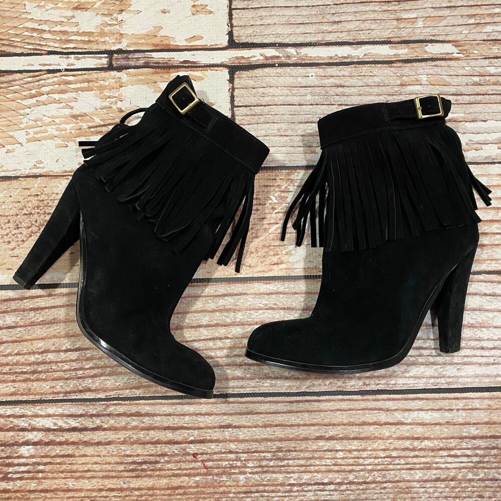 Colin Stuart fringe black suede leather booties